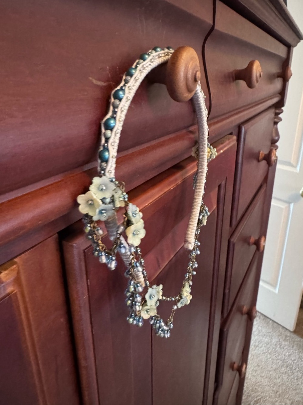Handcrafted Pale Blue Floral Beaded Headband - Picture 2 of 3